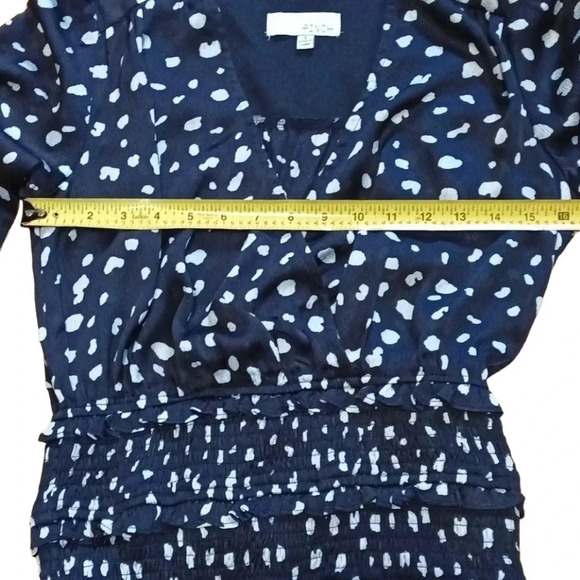 Y2K printed black & white surplice mini dress sheer sleeves lined skirt small - Picture 9 of 16